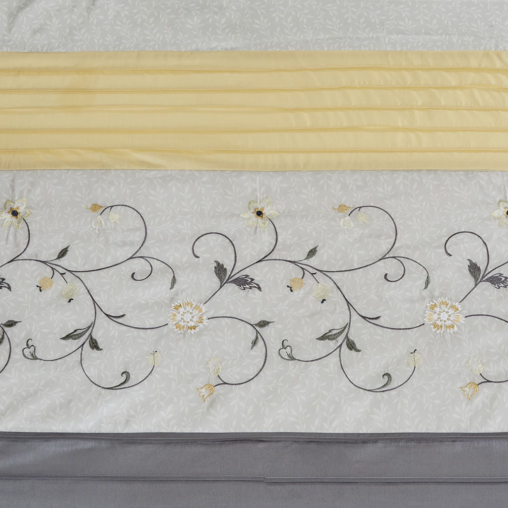 Serene - Embroidered Floral Shower Curtain - Yellow