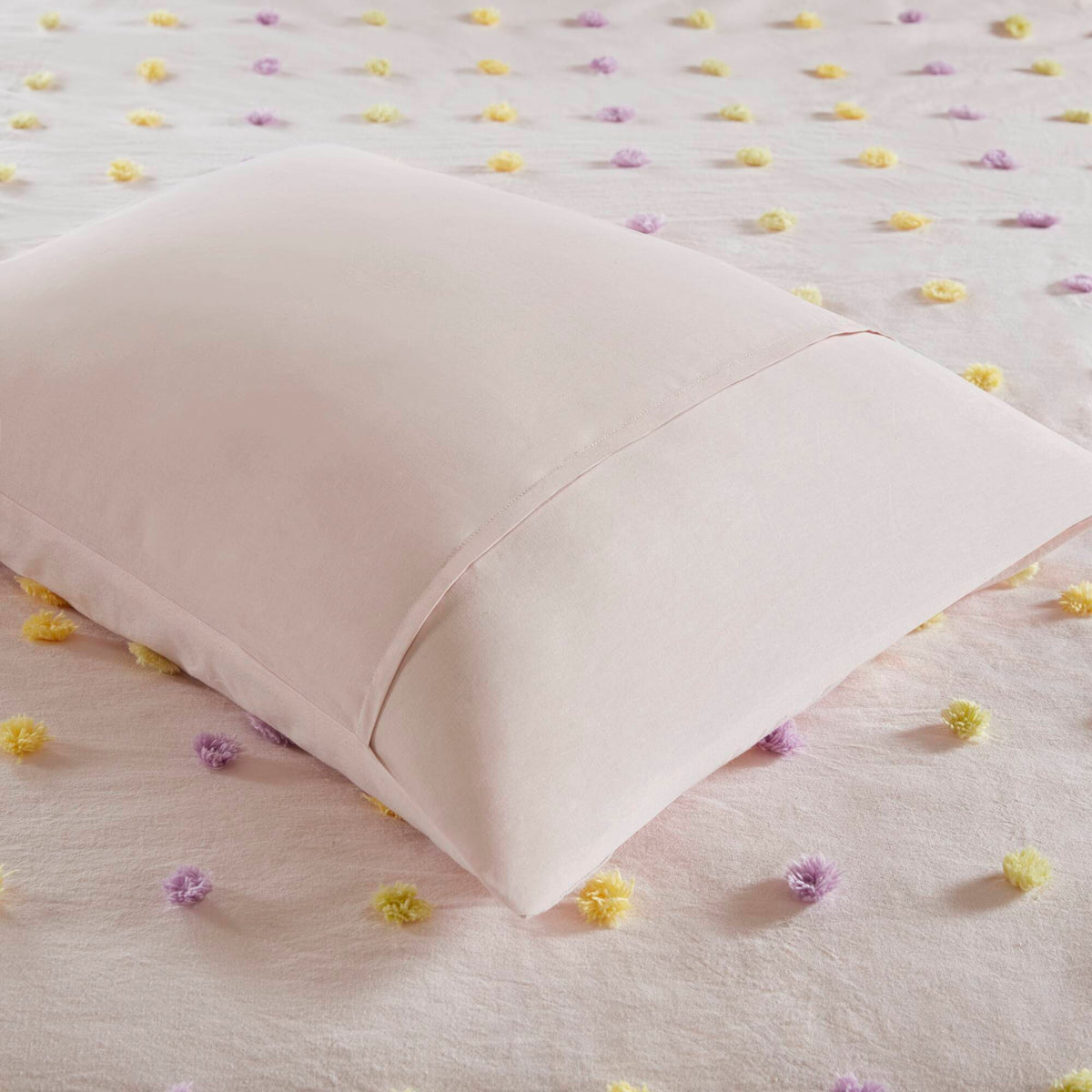 Callie - 4 Piece Twin/Twin Long Pom Pom Comforter Set - Pink Multi
