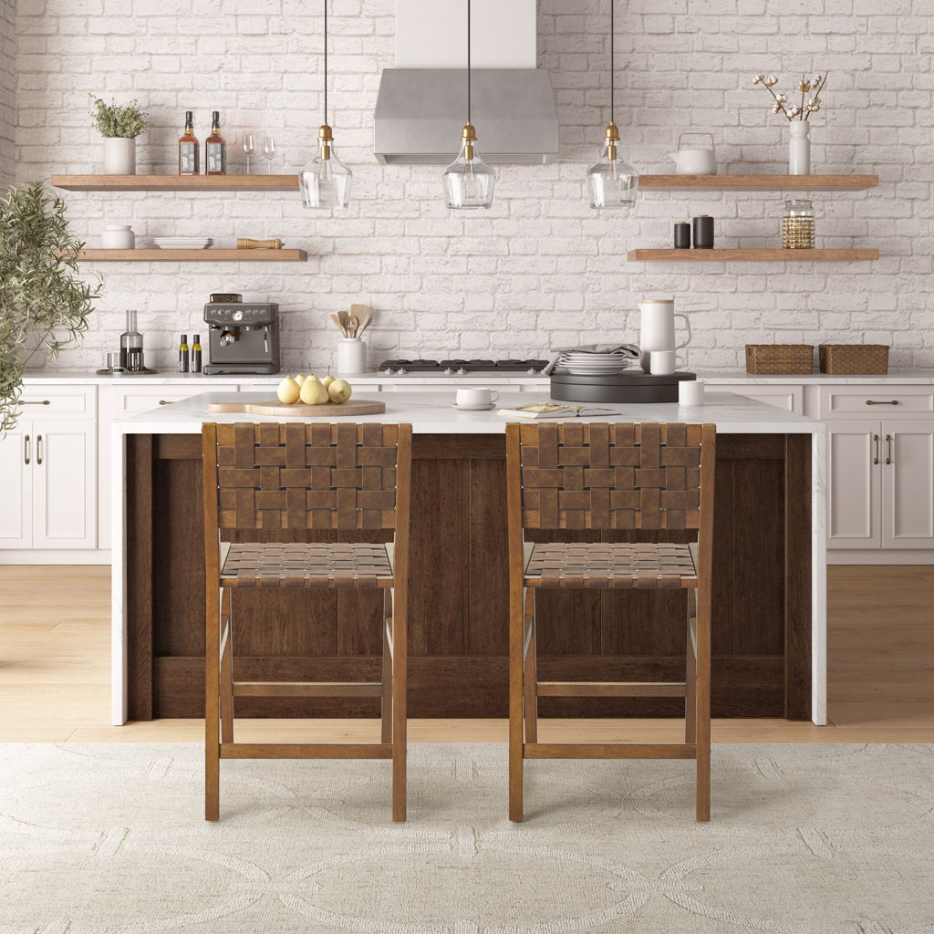 Oslo - Faux Leather Woven Counter Stool 24"H - Brown