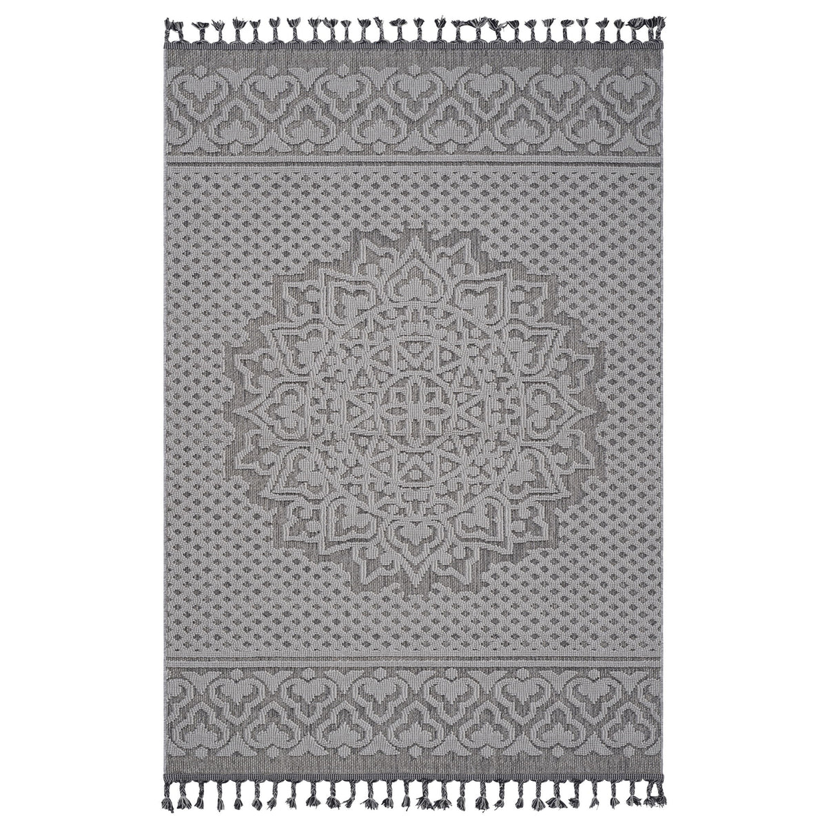 Guros - 4' X 6' Medallion Indoor / Outdoor Area Rug - Gray / White
