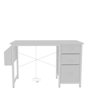 Office Desk With Power Outlet, 3 Drawers And Side Pocket For Office - White