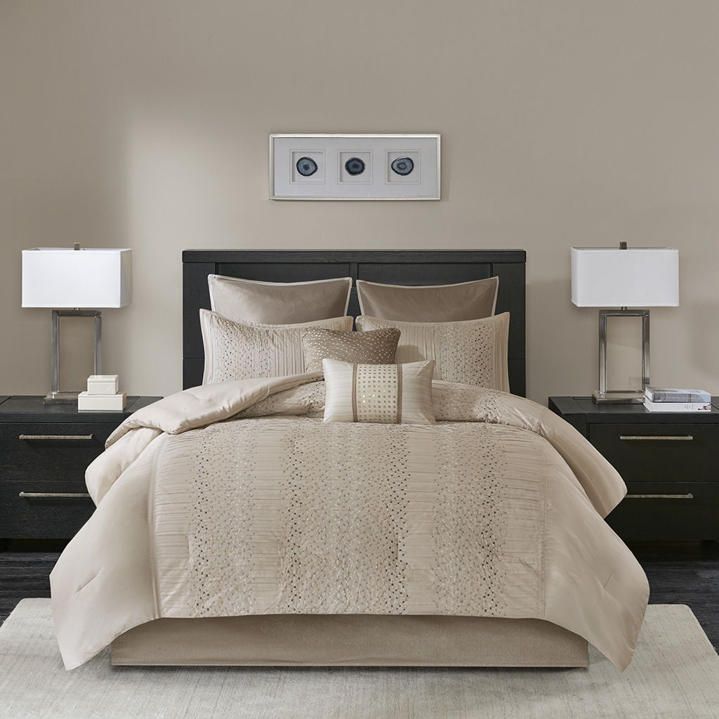 Camelia - King Embroidered Comforter (Set of 8) - Natural