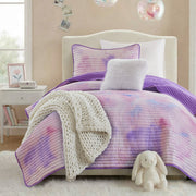 Cassiopeia - Twin/Twin XL Watercolor Tie Dye Printed Quilt Set With Throw Pillow - Purple