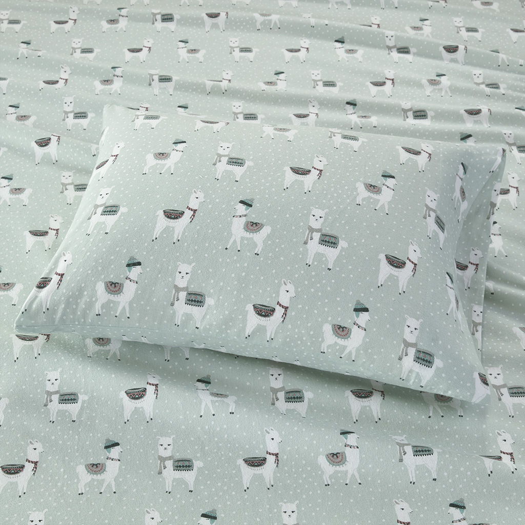 Cozy Flannel - Twin 100% Printed Sheet Set - Seafoam Llama