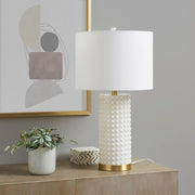 Grace Ivy - Textured Dot Table Lamp - White / Gold