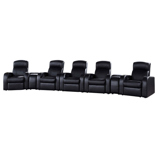 Franky - 7 Piece Seater Home Theater Set, Reclining Chairs & Storage Consoles - Black
