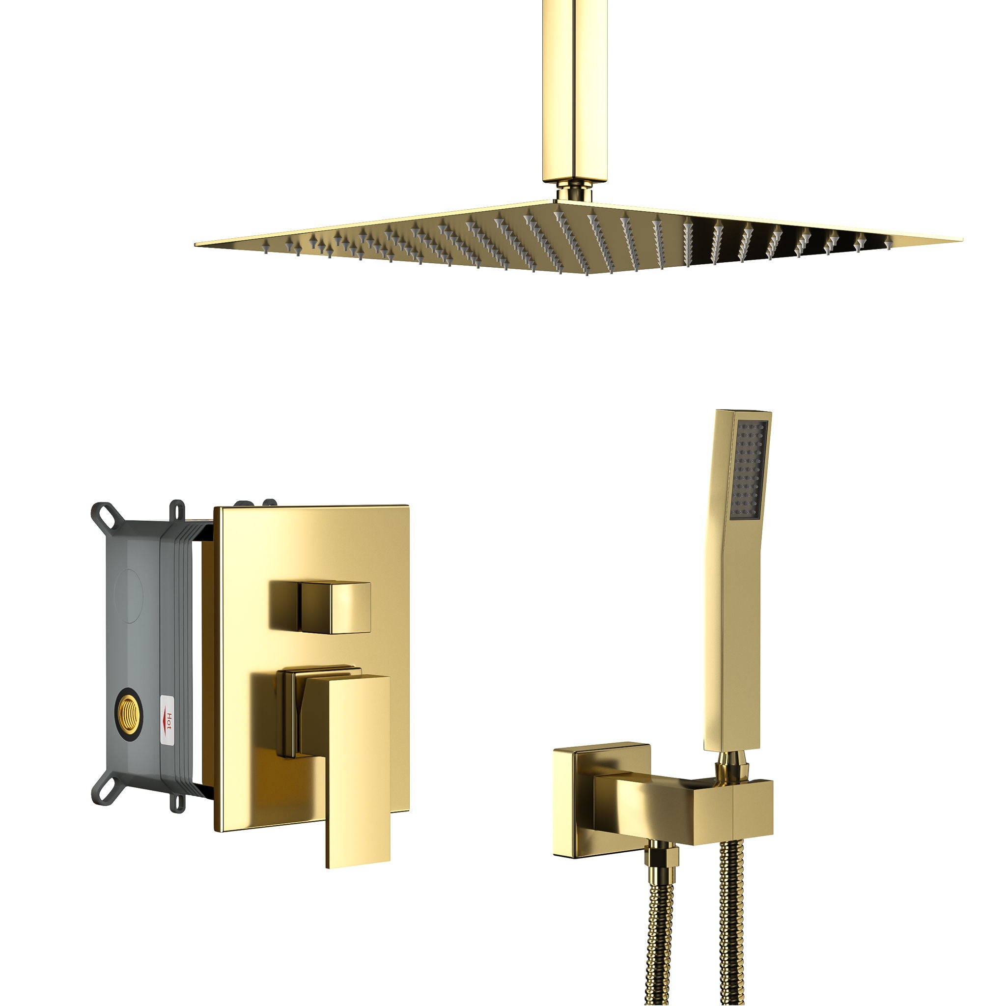 Dual Shower Head System With Ceiling Mount And Rough In Valve