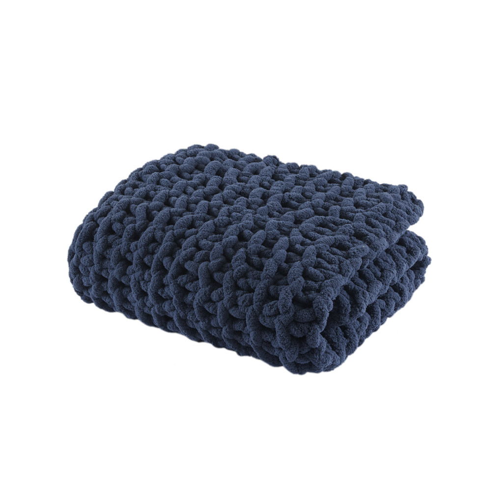 Chenille Chunky Knit - Throw - Navy Blue