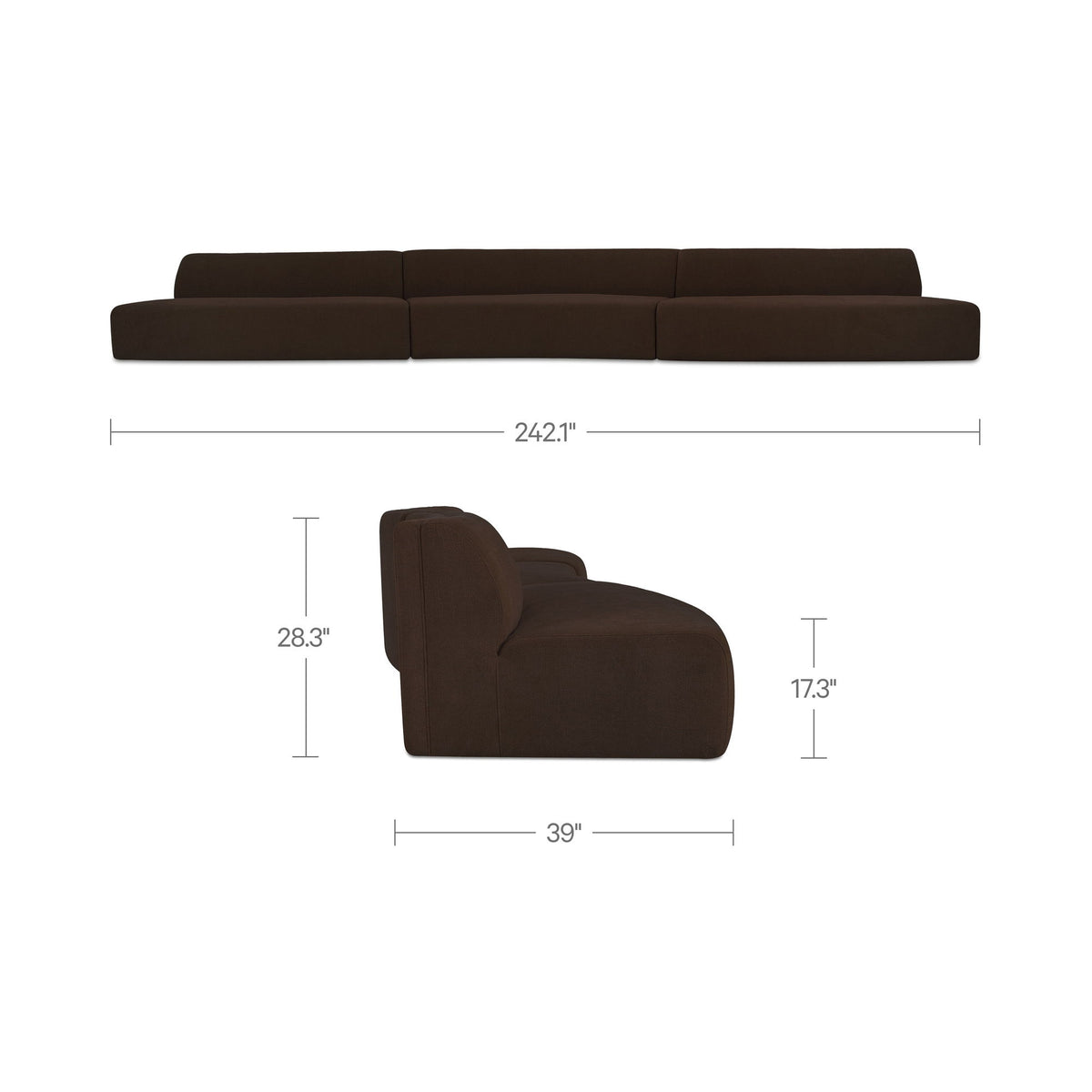Naomi - 3 Piece Wave Modular Sectional - Dark Brown