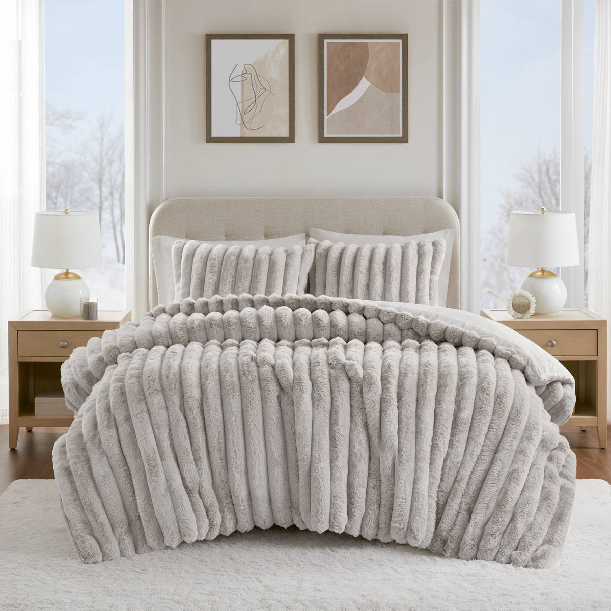 Jasmine - King Ultrasoft Ribbed Comforter Set - Light Gray