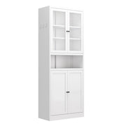 Kitchen Pantry Cabinet Tall Storage With Adjustable Shelves, Heavy Duty Stainless Steel Frame - White
