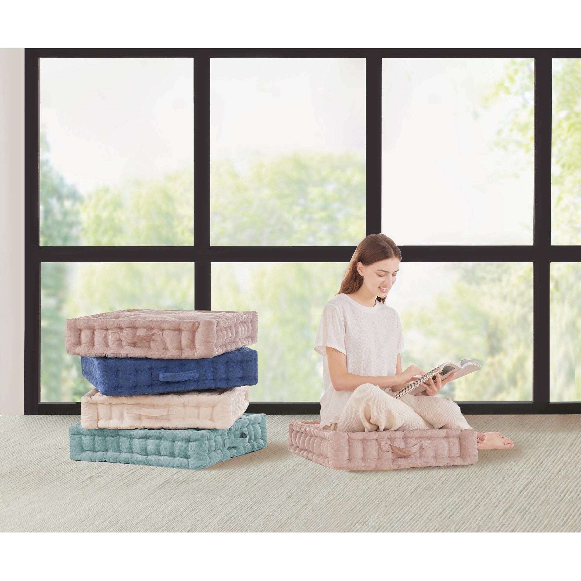 Azza - Poly Square Floor Pillow Cushion - Aqua
