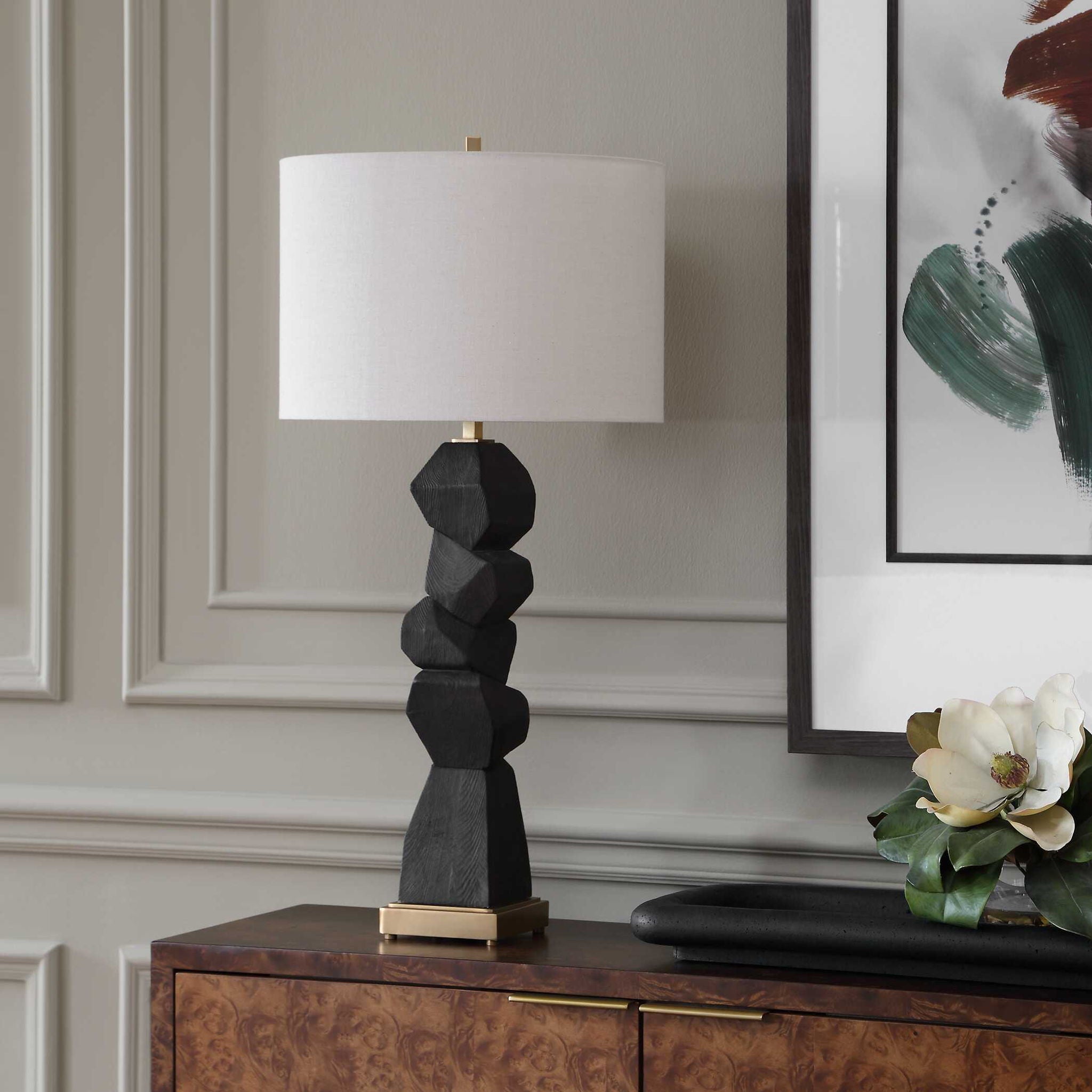 Demelo - Stacked Wood Table Lamp - Black