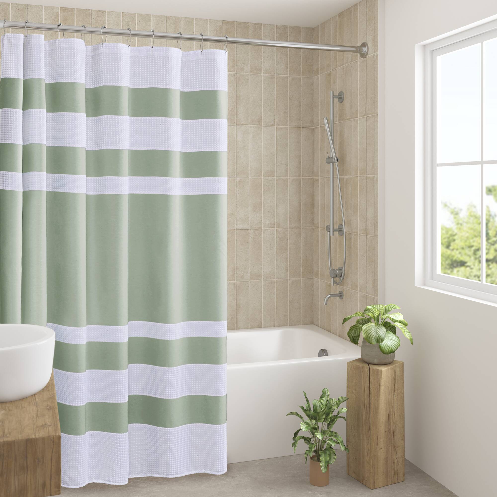 Spa Waffle - 108" x 72" Shower Curtain With 3M Treatment - Sage Green
