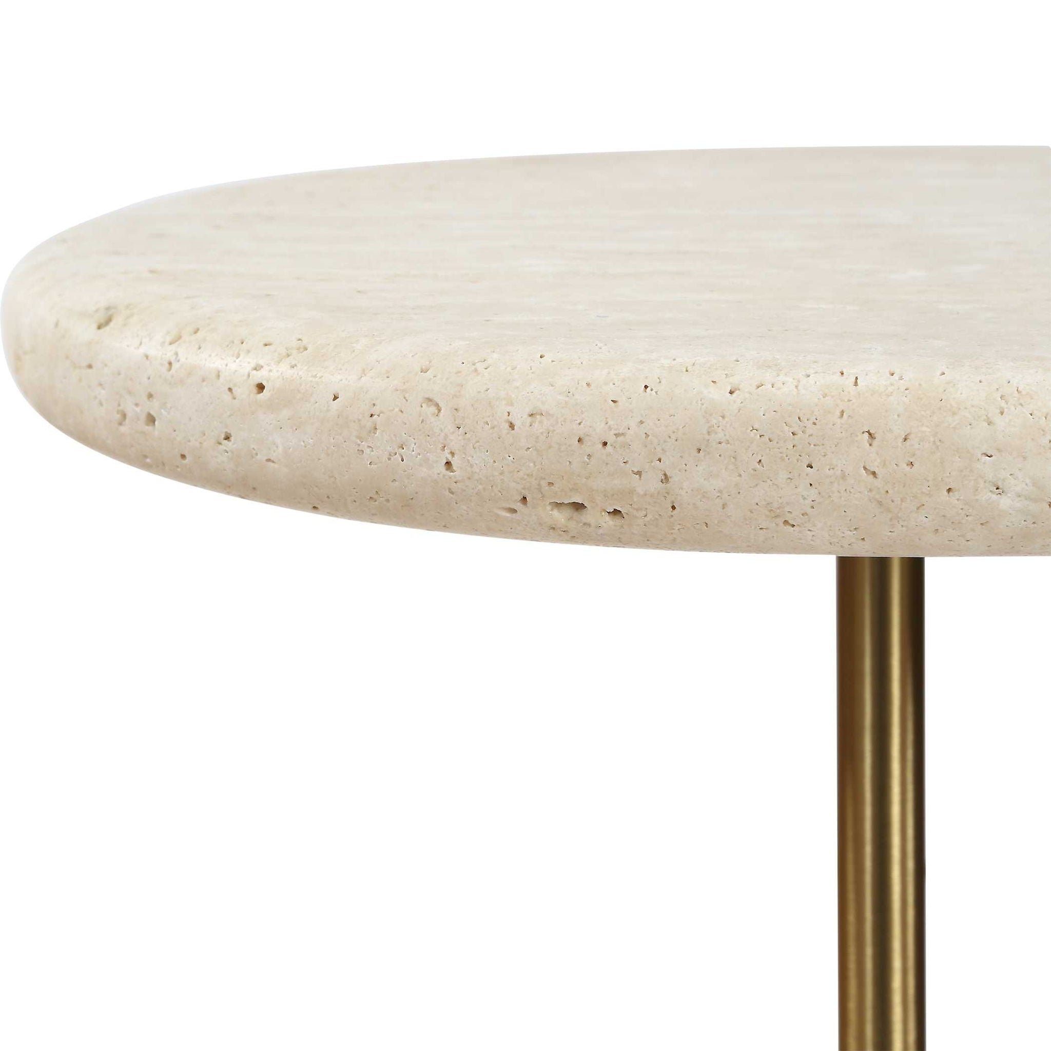 Adames - Travertine Drink Table - Brass / White