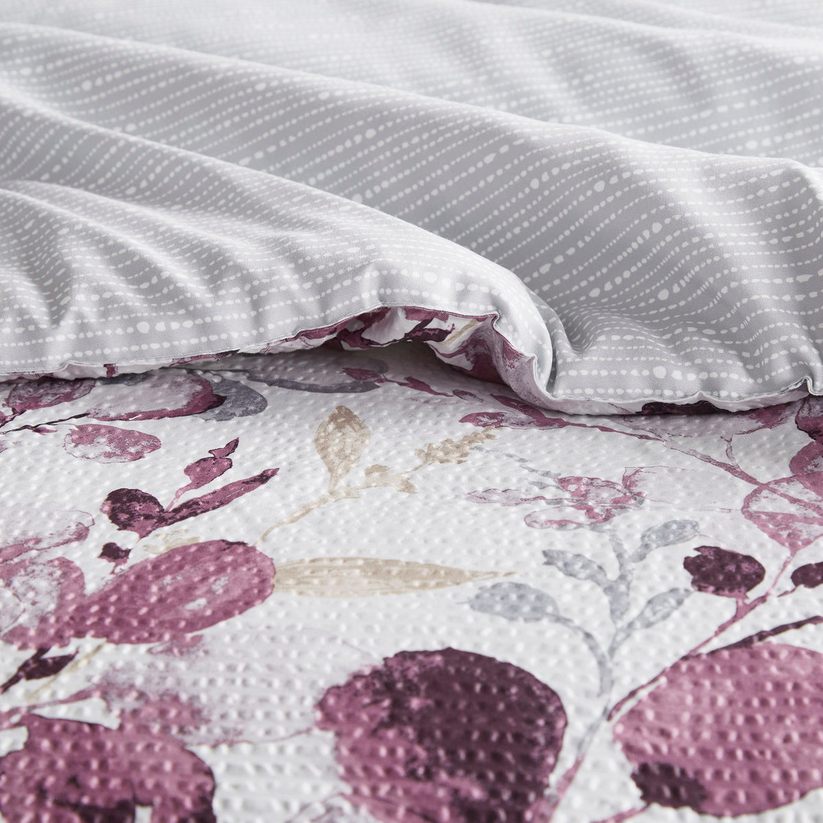 Gabby - Full/Queen Reversible Floral Botanical Seersucker Comforter Set - Plum/Gray