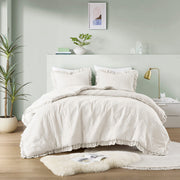 Phoebe - Twin/Twin Long Diamond Quilted Ruffle Edge Comforter Set - Ivory