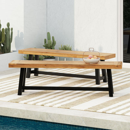 Cloud - Outdoor Bench With Acacia Wood Frame And Slat Panel Design
