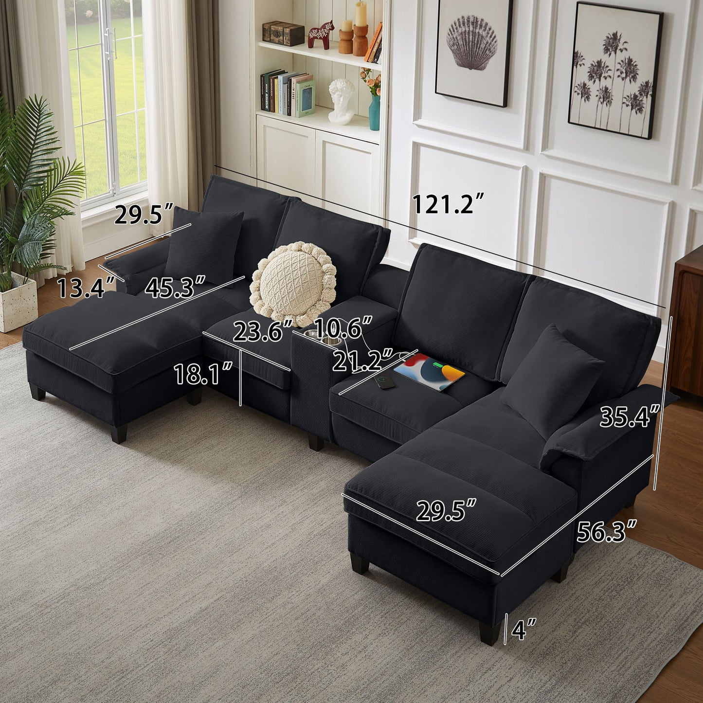 Modern U-Shaped Sectional Sofa Bed With Storage