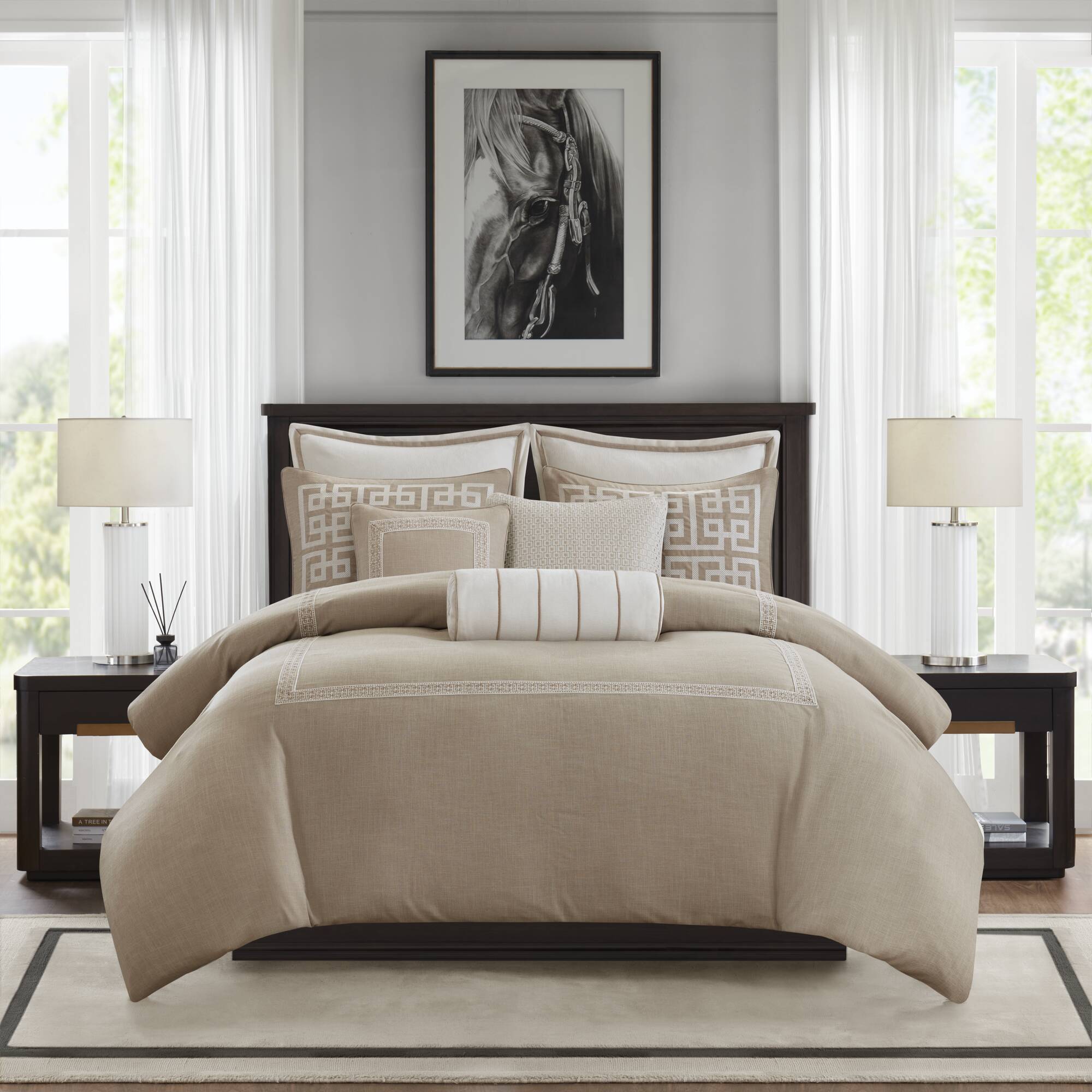 Jarvis - King Embroidery Oversized Duvet Style Comforter Set - Taupe