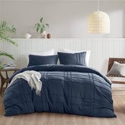 Porter - Full Soft Washed Pleated Duvet Cover Set - Navy