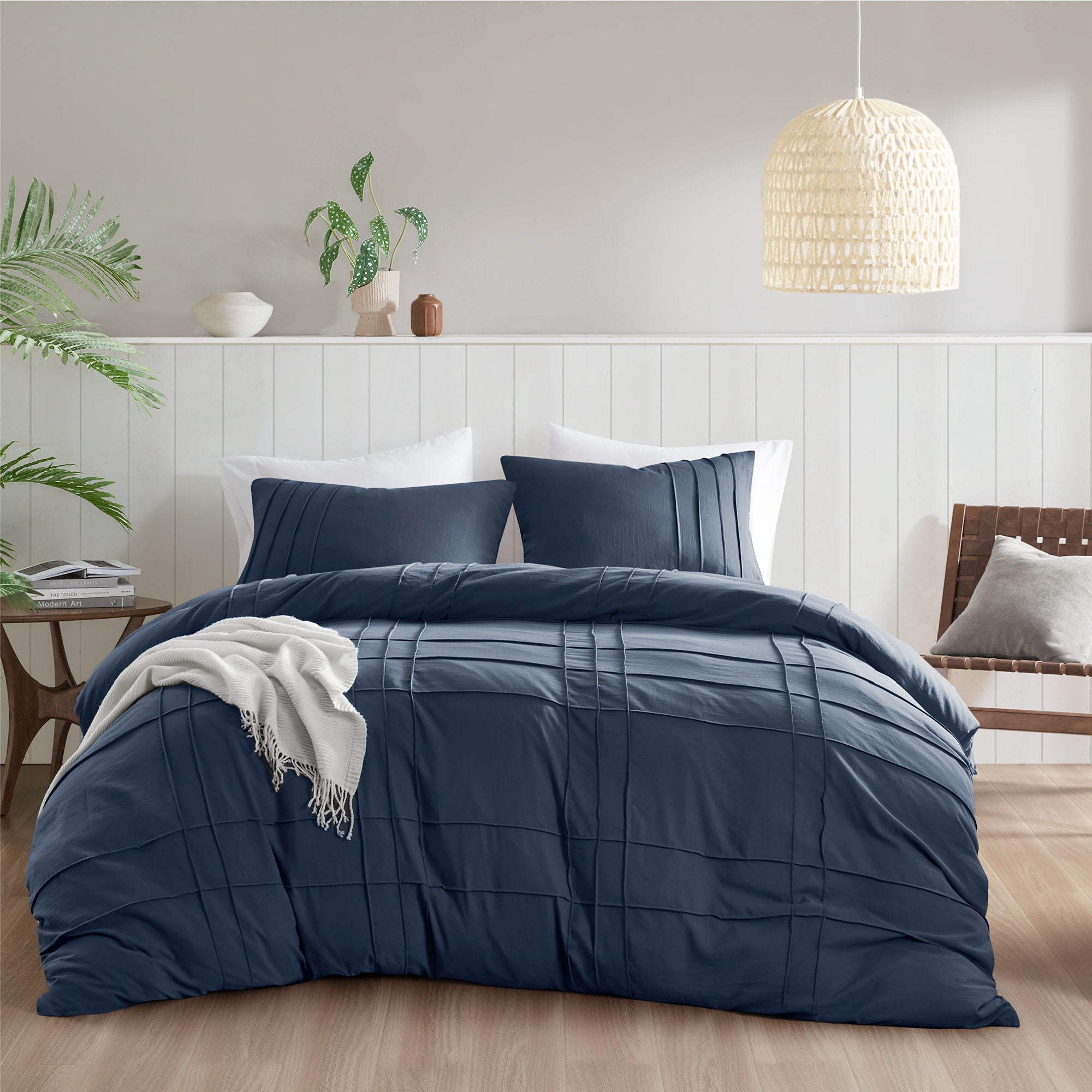 Porter - Full Soft Washed Pleated Duvet Cover Set - Navy
