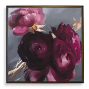 Plum Ranculus - Framed Floral Art - Black / Gold / Gray / Green / Pink / Purple / Red / White / Yellow