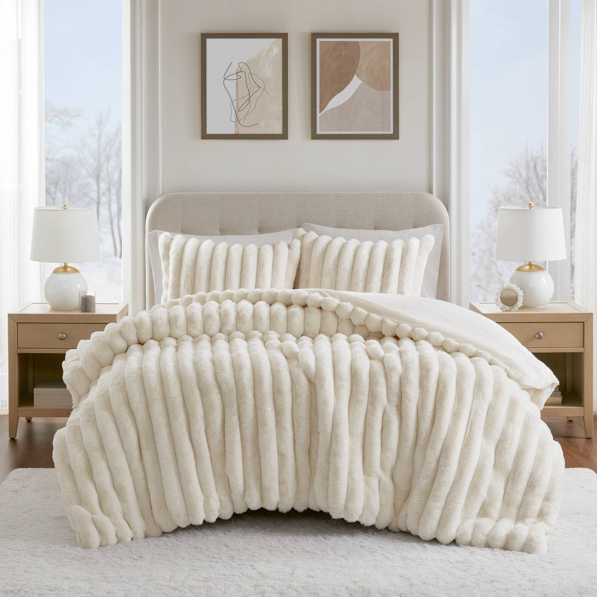 Jasmine - Full/Queen Ultrasoft Ribbed Comforter Set - Ivory