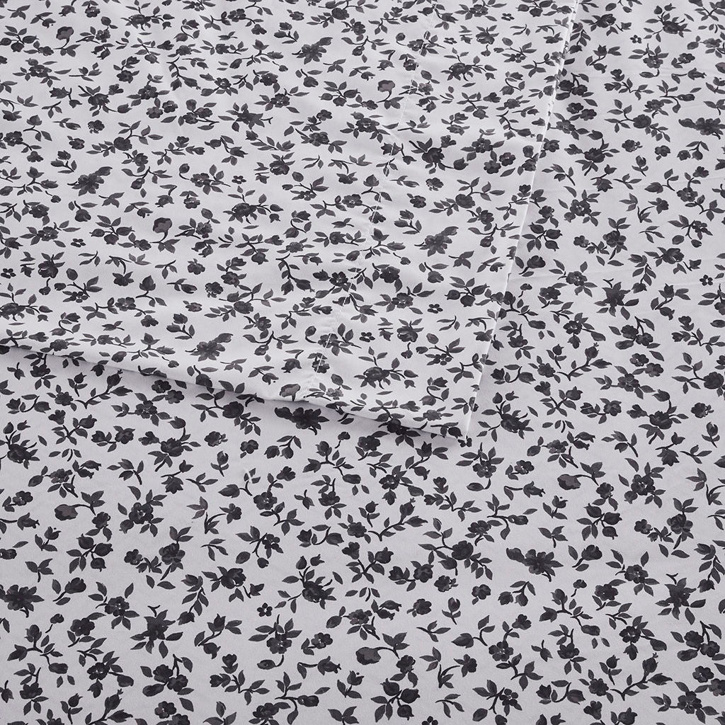 Printed Microfiber - Full Sheet Set - Black Floral