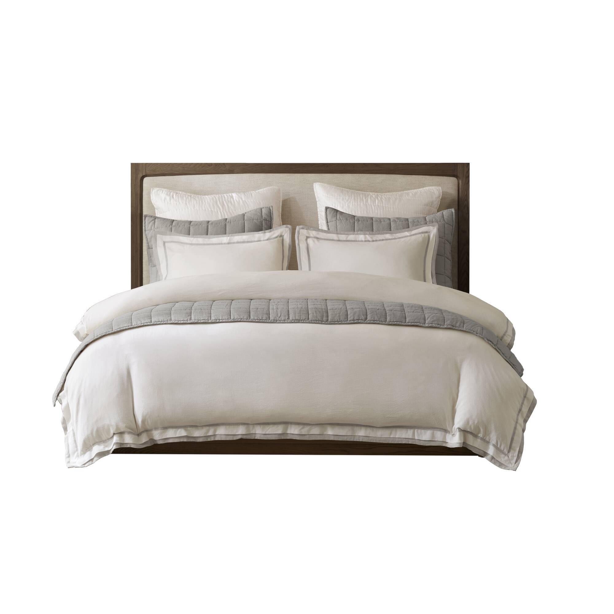 Linen Blend - King/California King Duvet Cover Set - White/Gray