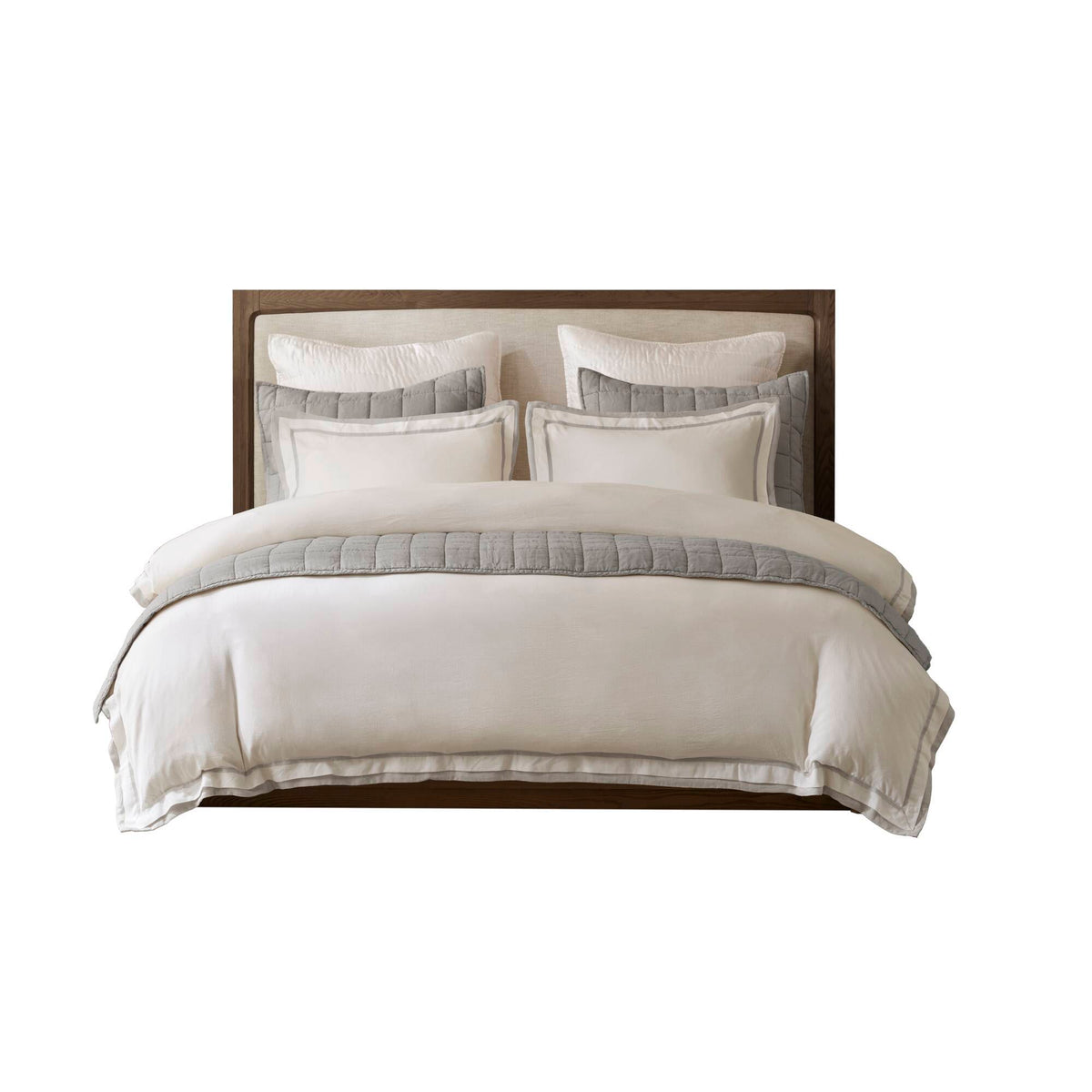 Linen Blend - Full/Queen Duvet Cover Set - White/Gray