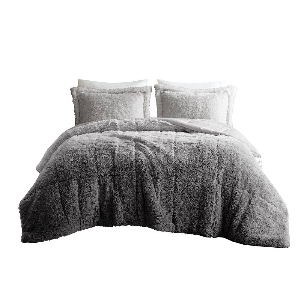 Brielle - Ombre Shaggy Long Comforter Mini Set - Gray