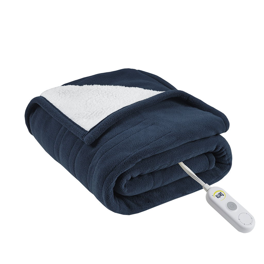 Fleece to Sherpa - Heated Throw - Blue