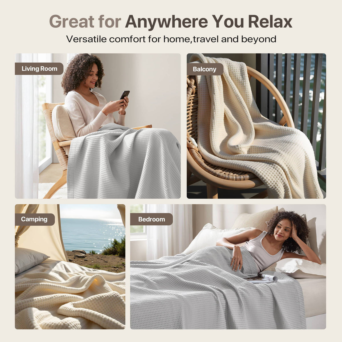 Waffle Weave - Twin Cotton Blanket - Gray