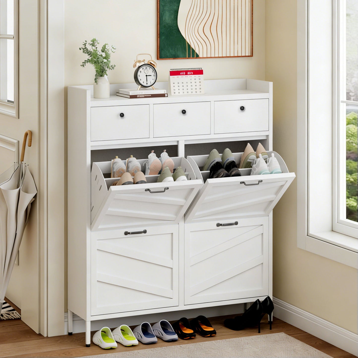 Shoe Cabinet With Flip Drawers