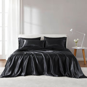 Satin - California King Wrinkle Free Luxurious 6 Piece Sheet Set - Black
