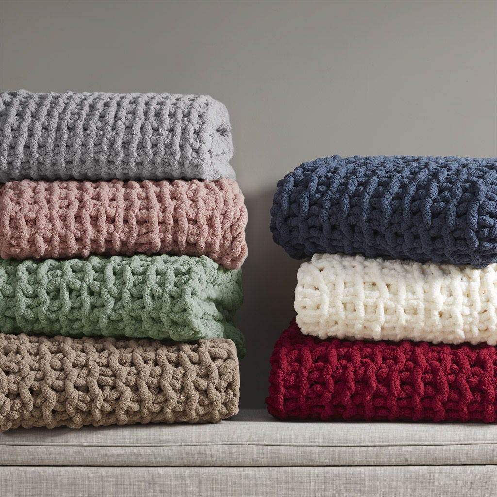 Chenille Chunky Knit - Throw - Gray