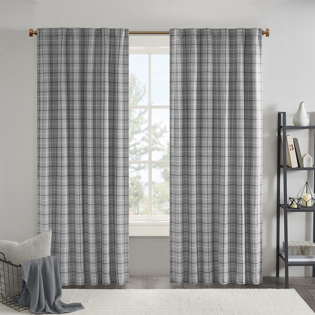 Anaheim - Plaid Rod Pocket and Back Tab Curtain Panel With Fabric Lining - Gray