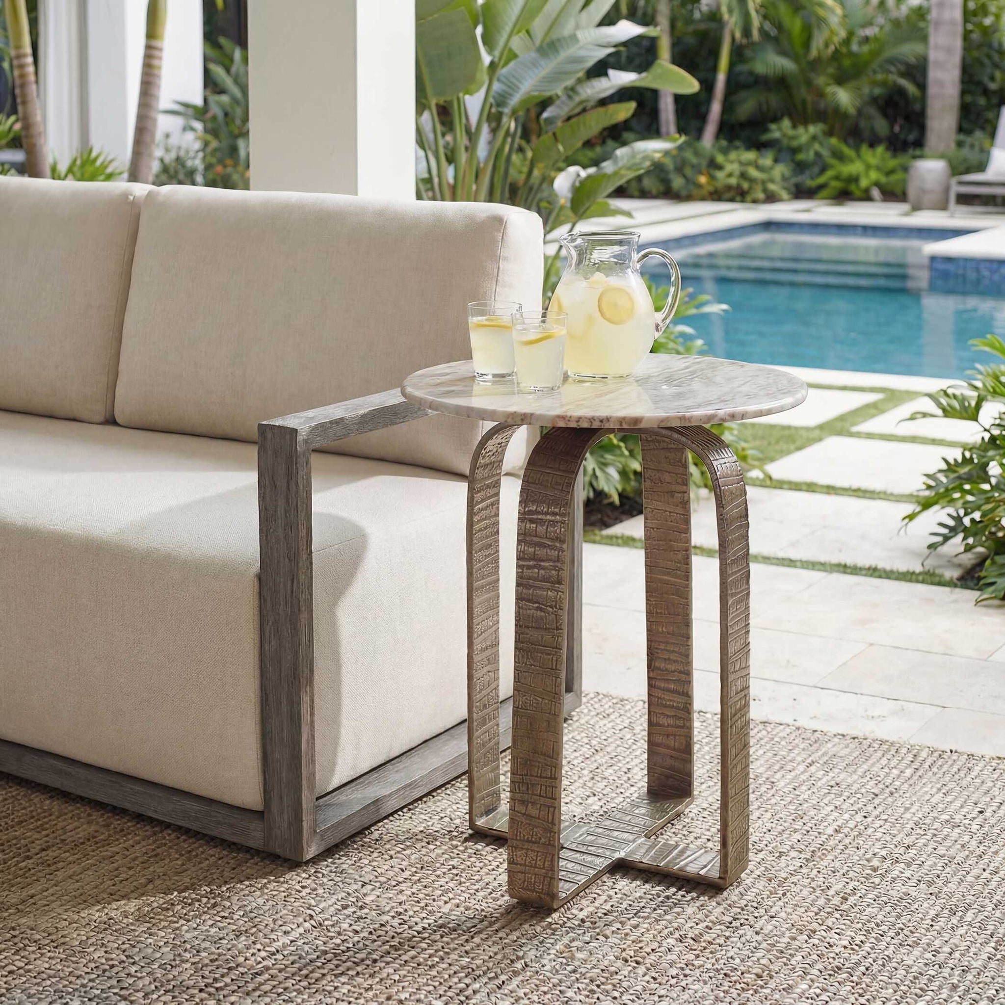 Warner - Indoor-Outdoor Side Table - Antiqued Champagne / White
