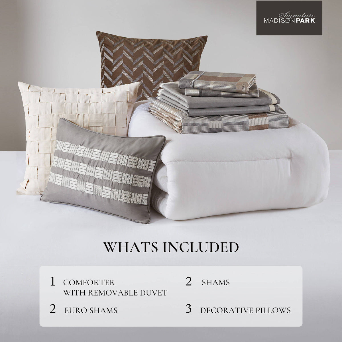 Prescott - 8 Piece Queen Oversized Duvet Style Comforter Set - Taupe