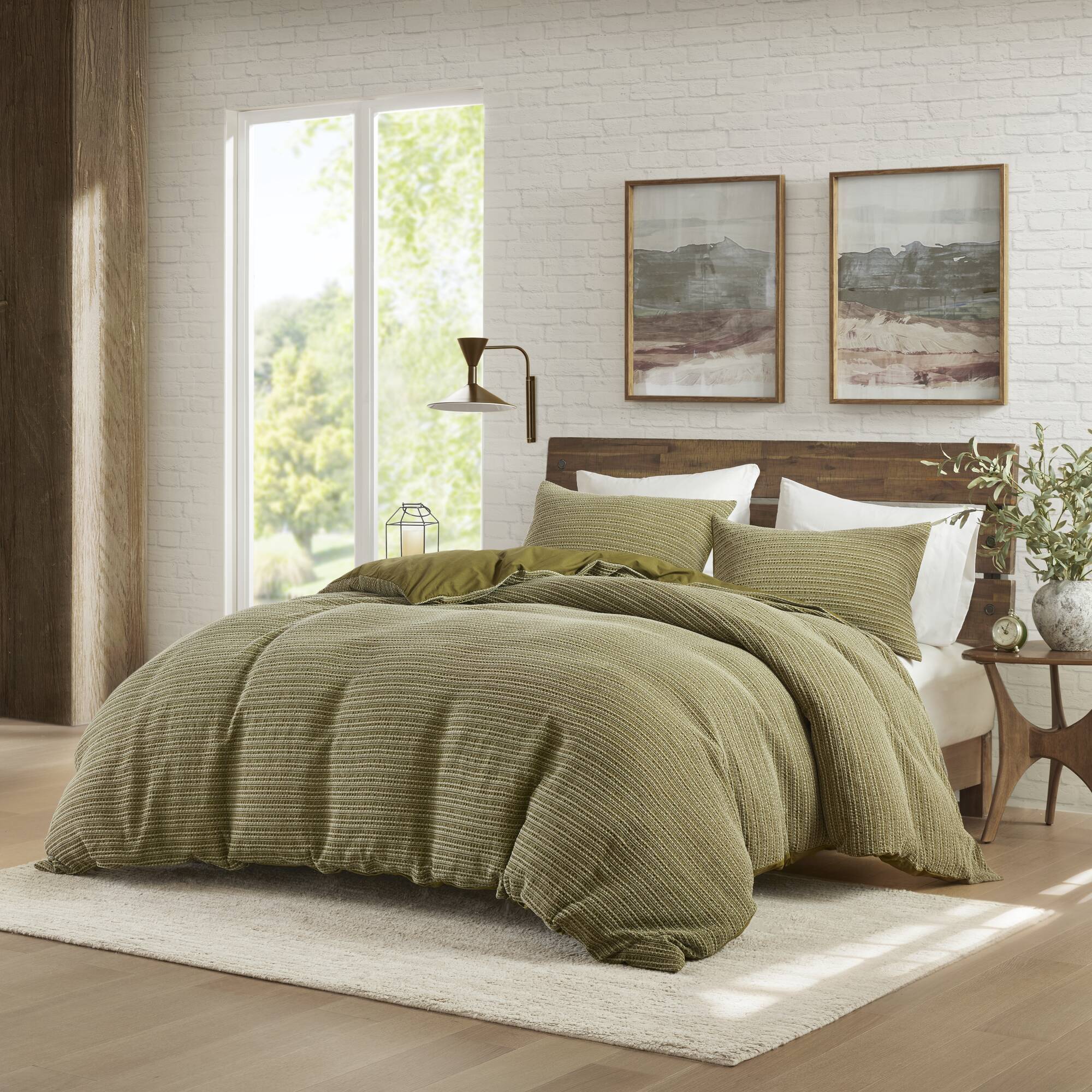 Lyon - 3 Piece King/California King Waffle Washed Duvet Set - Green