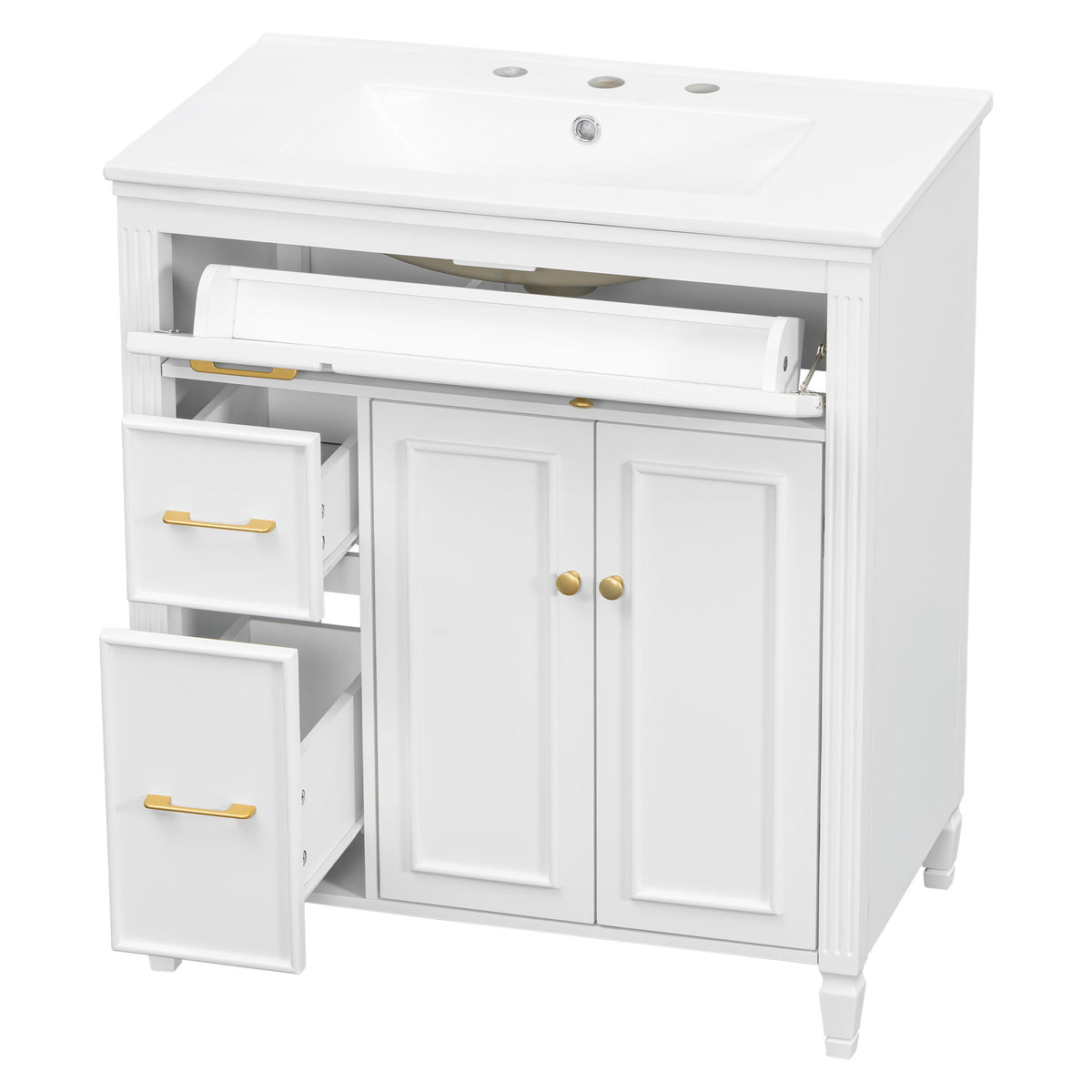 Freestanding Bathroom Vanity With Sink, Soft Close Door, Tip Out Drawer