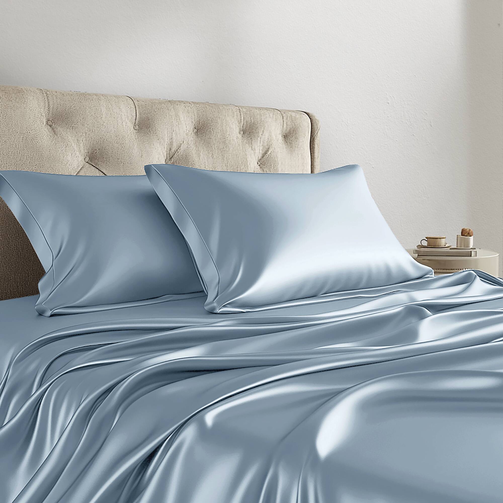 Satin - 6 Piece King Luxury Sheet Set - Blue