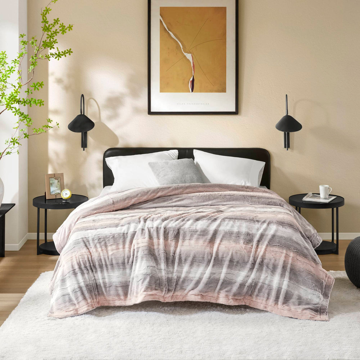 Zuri - 66" x 90" Blanket - Blush / Gray