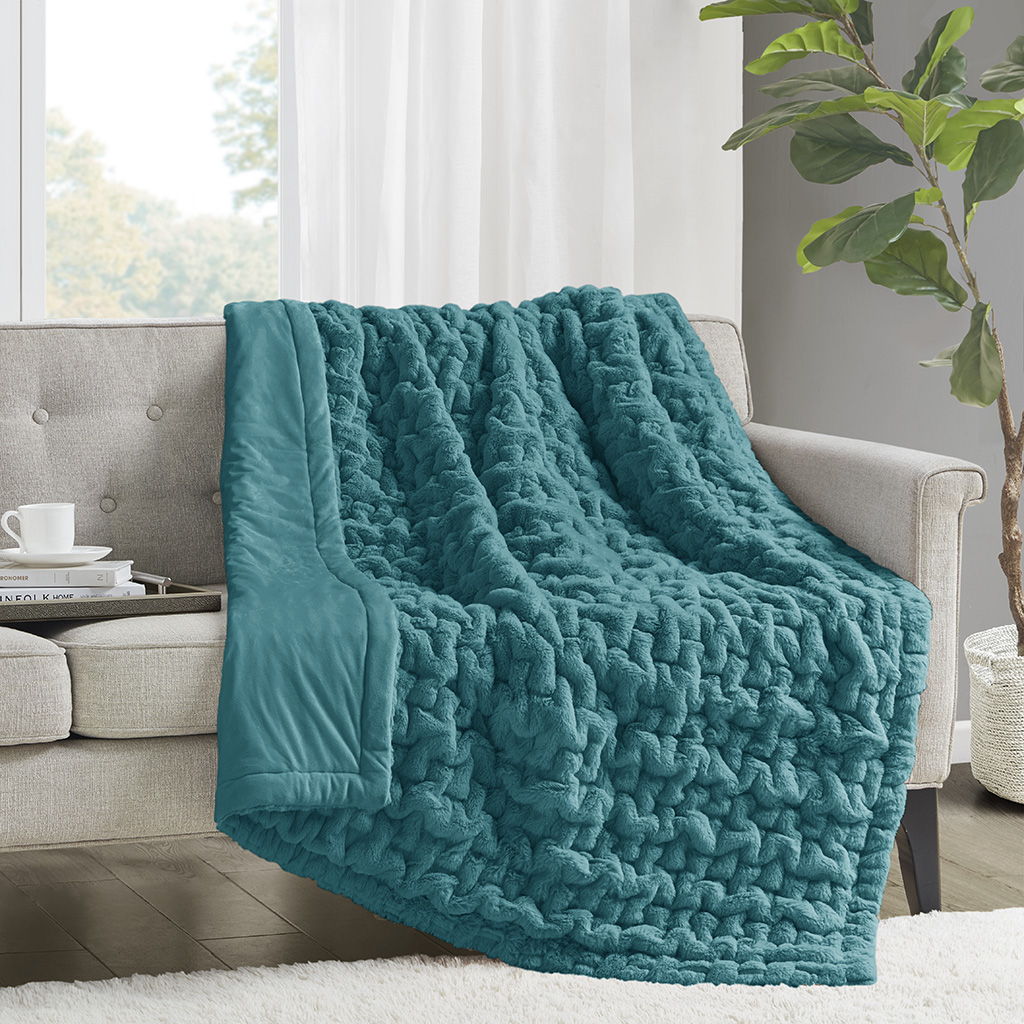 Ruched Fur - Ruched Throw - Teal