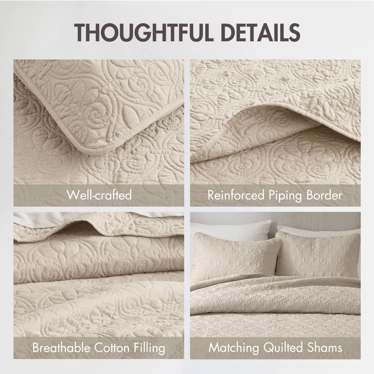 Quebec - Reversible Coverlet Set - Cream