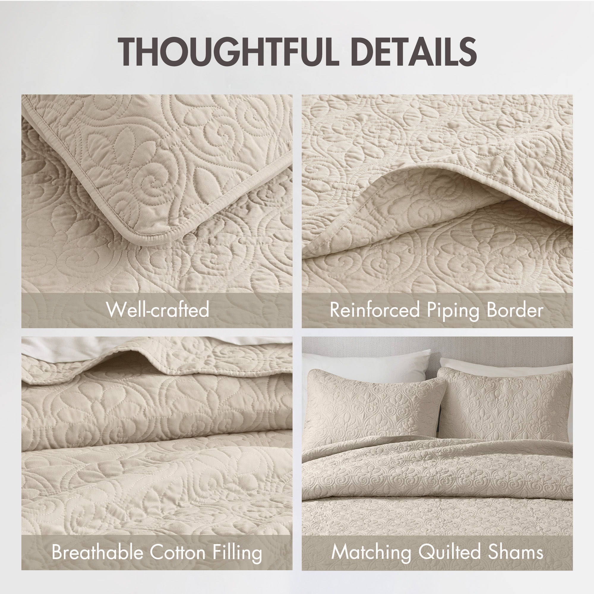 Quebec - Twin Reversible Coverlet Set - Cream