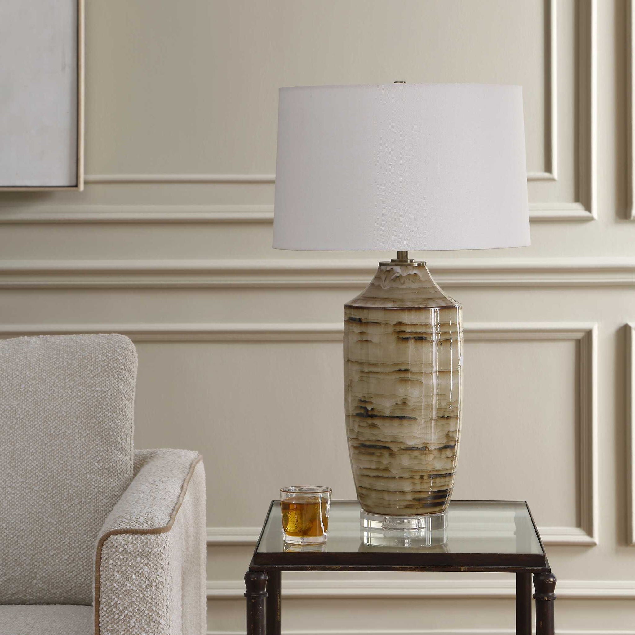 Schneider - Glazed Table Lamp - Brown / Beige