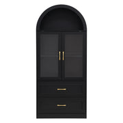 Arched Top Storage Cabinet With Fixed 2 Tier Shelves, 2 Large Drawers