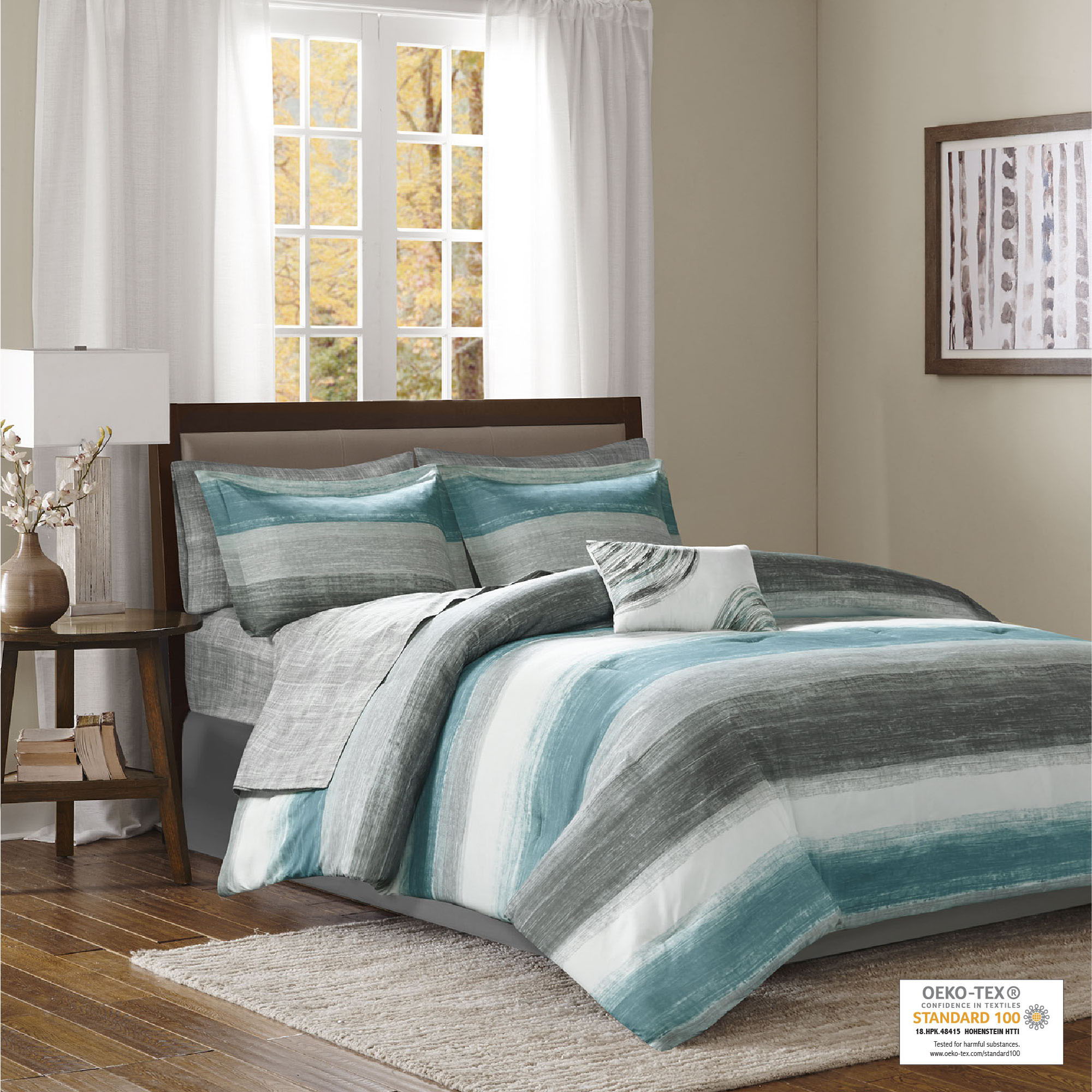 Saben - California King Complete Comforter And Sheet Set - Aqua